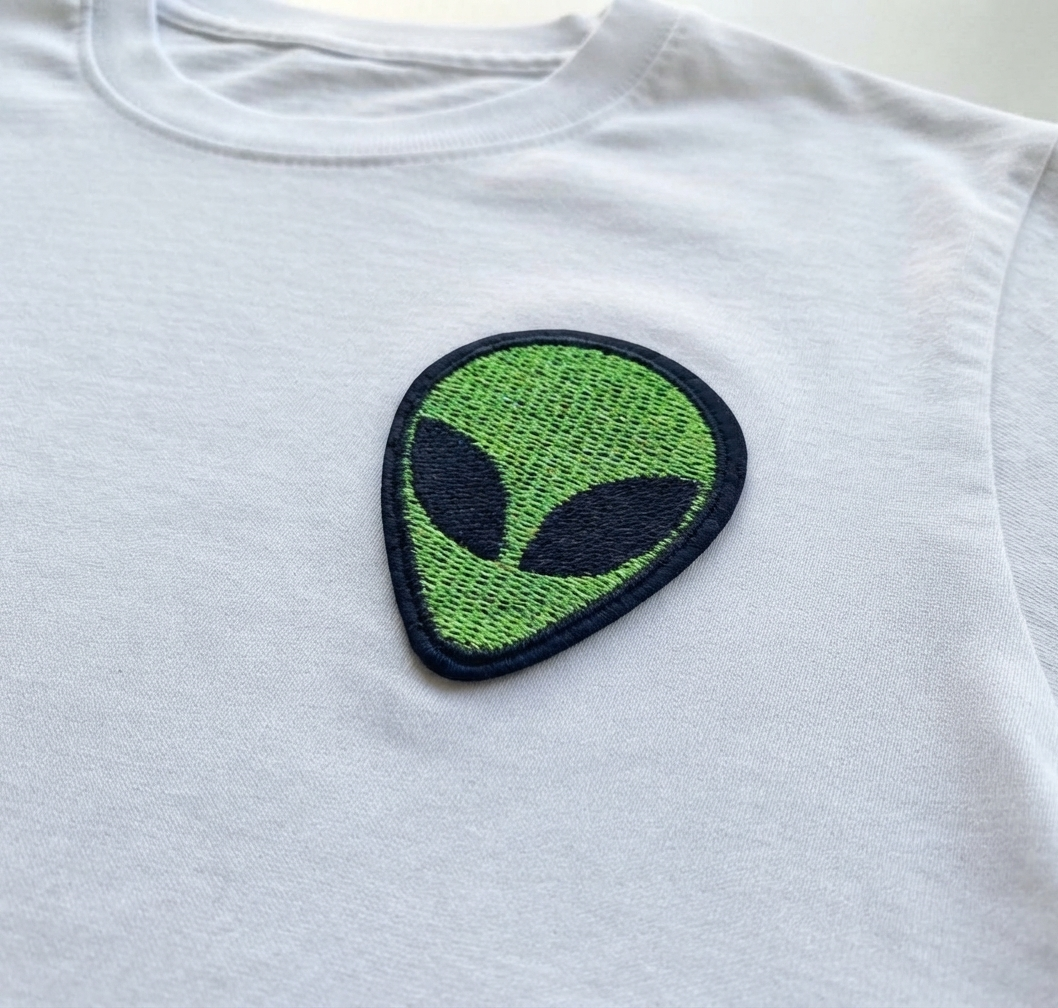 Alien Head Embroidered Patch, Green UFO Alien Iron-On Patch, Sci-Fi Space Embroidery Patch for Jackets, Hats & Backpacks