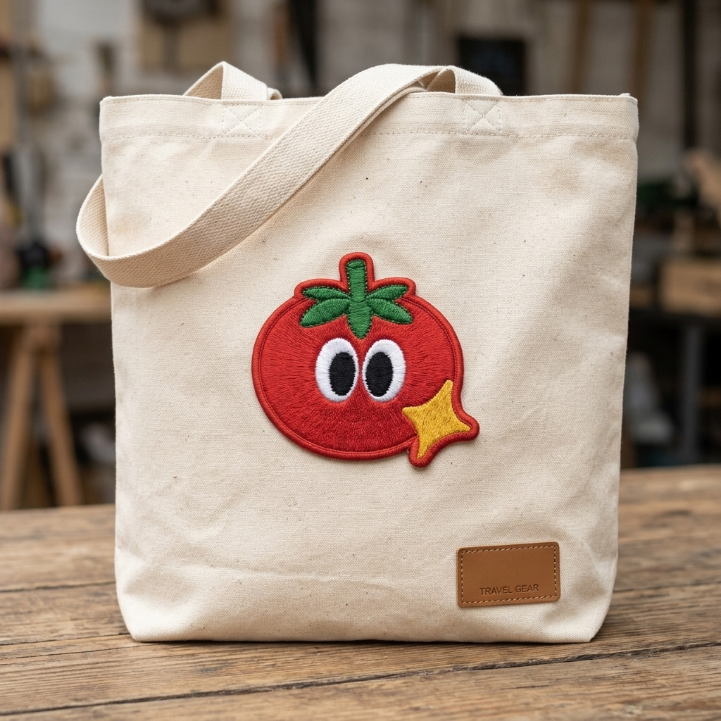 Cute Tomato Embroidered Patch with Sparkle, Kawaii Fruit Iron-On Patch, Funny Food Embroidery Applique for Clothes, Bags & Jackets