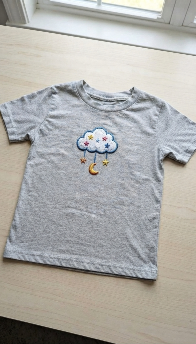 Cute Cloud Moon and Stars Embroidered Patch, Celestial Nursery Iron-On Applique