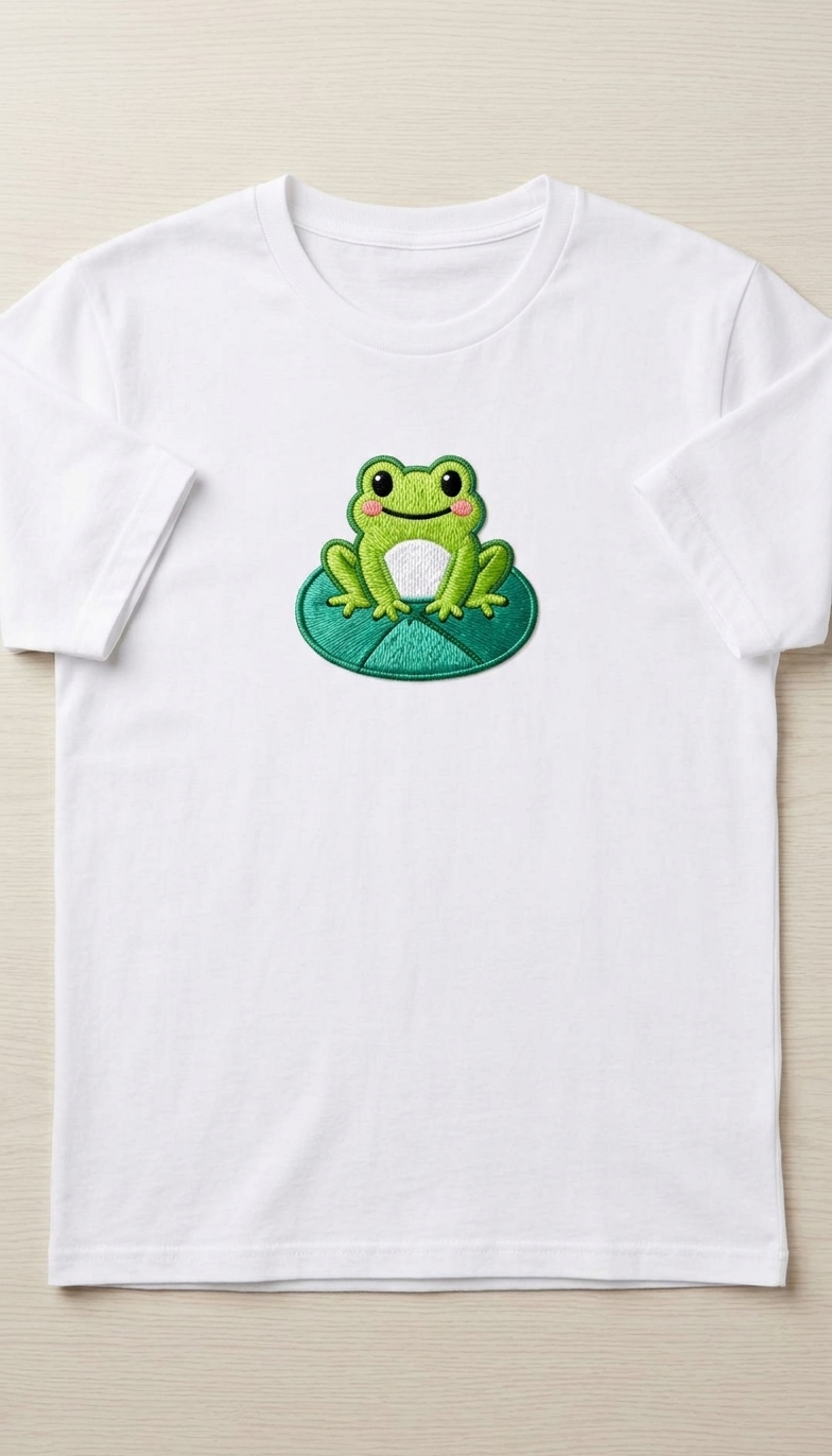 Cute Frog Embroidered Iron-On Patch, Green Frog on Lily Pad Applique for Clothing, Bags, Hats & DIY Crafts
