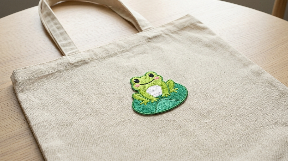 Cute Frog Embroidered Iron-On Patch, Green Frog on Lily Pad Applique for Clothing, Bags, Hats & DIY Crafts
