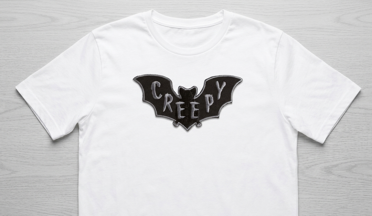 Creepy Bat Embroidered Patch, Halloween Bat Patch, Gothic Iron-On Patch, Spooky Canvas Patch for Jackets, Bags & Clothing