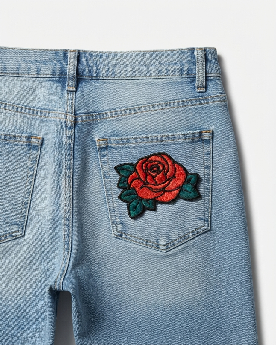 Red Rose Embroidered Patch – Floral Flower Sewing Patch for Jackets, Jeans, Bags & DIY Crafts