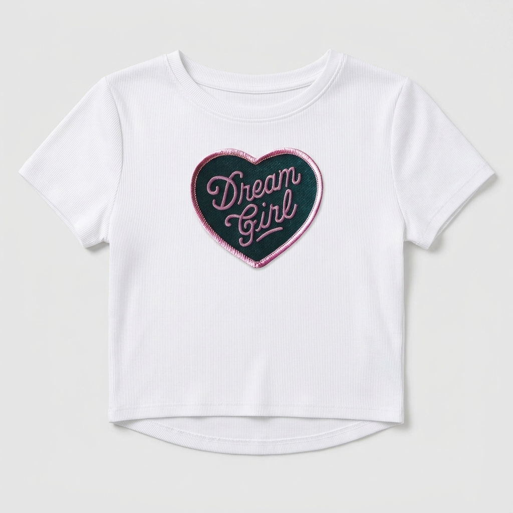 Dream Girl Embroidered Patch – Heart Shaped Pink & Black Iron On Patch for Clothing, Jackets, Bags & DIY Crafts