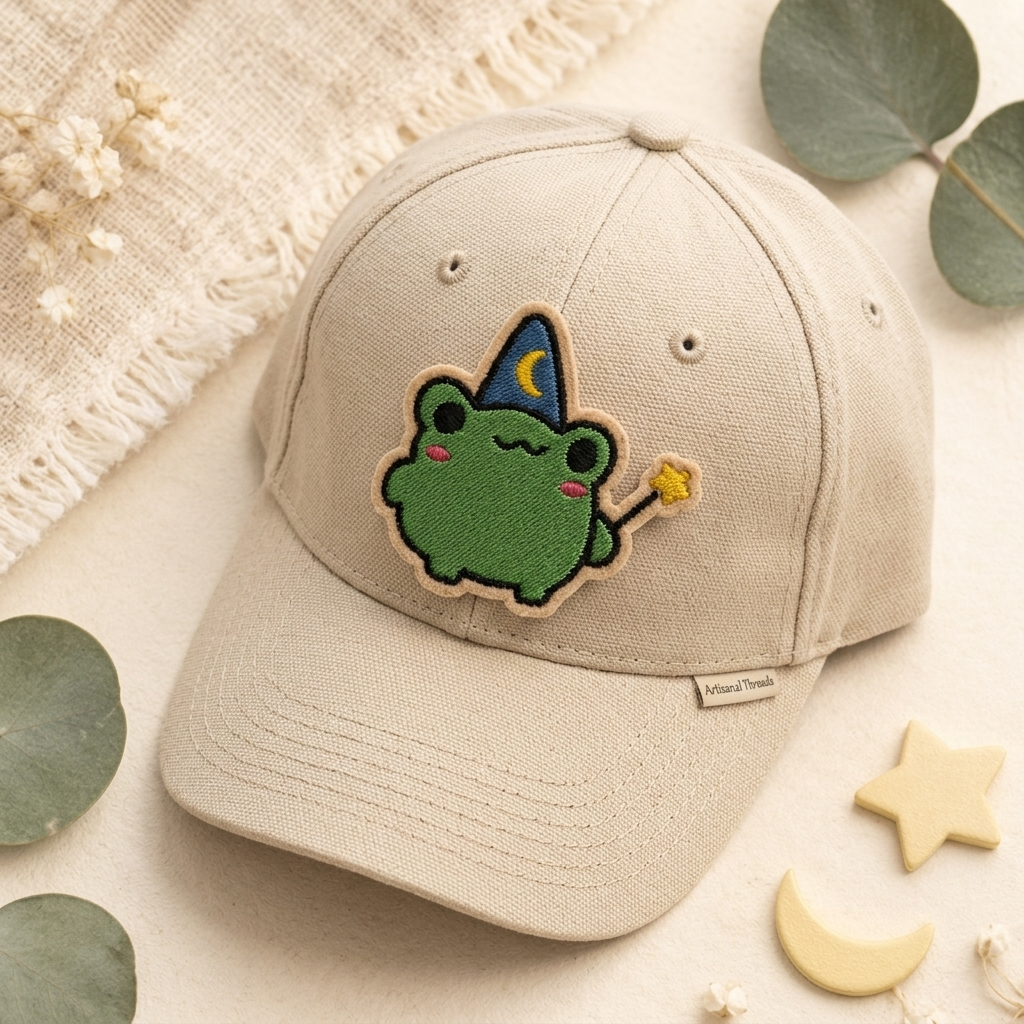 Cute Frog Wizard Embroidered Patch, Kawaii Frog Iron On Patch, Fantasy Animal Patch, Magical Frog Applique for Hats, Jackets & Bags