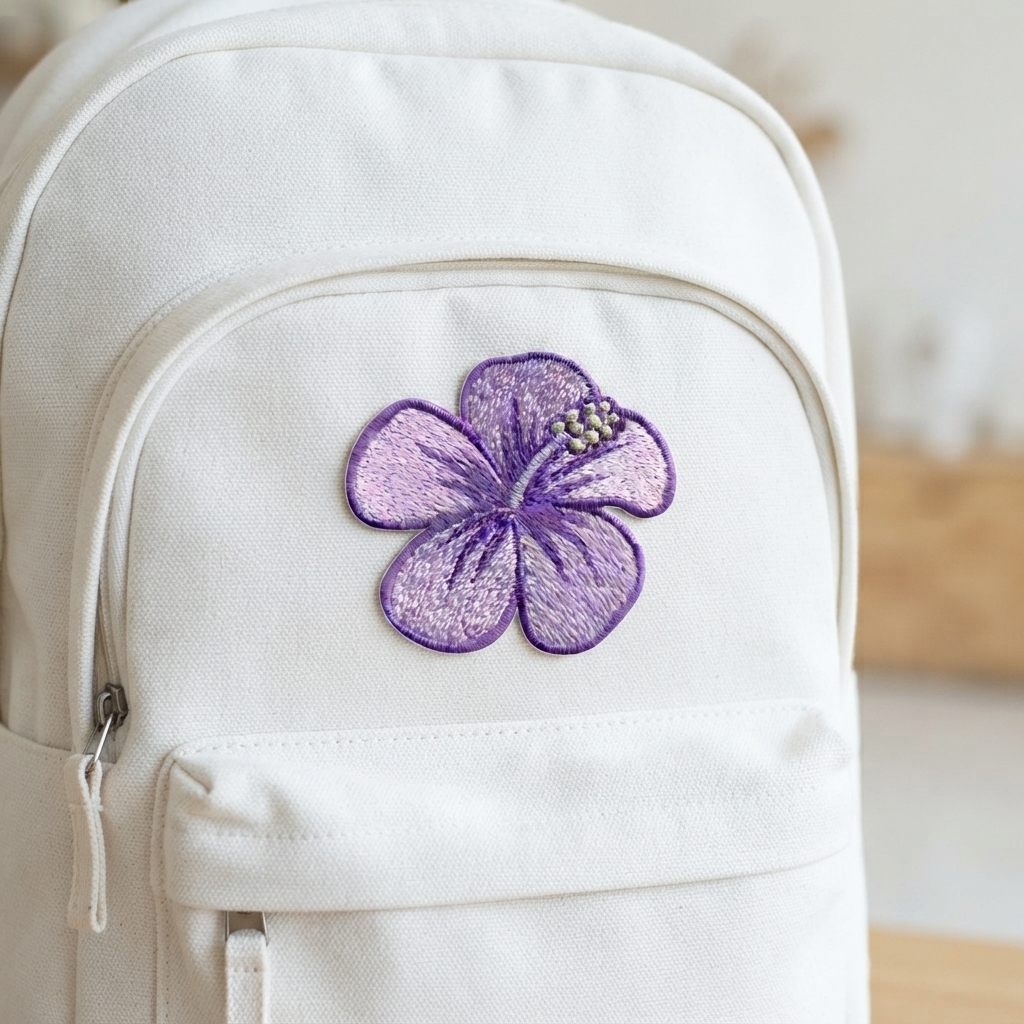 Purple Flower Embroidered Patch – Floral Iron On Patch, Botanical Sewing Patch for Jackets, Jeans, Bags & Clothing