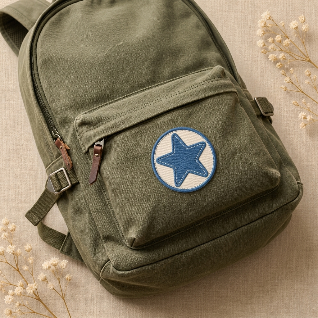 Blue Star Embroidered Patch, Round Iron-On Patch, Nautical Star Sewing Patch for Jackets, Hats, Bags & Clothing