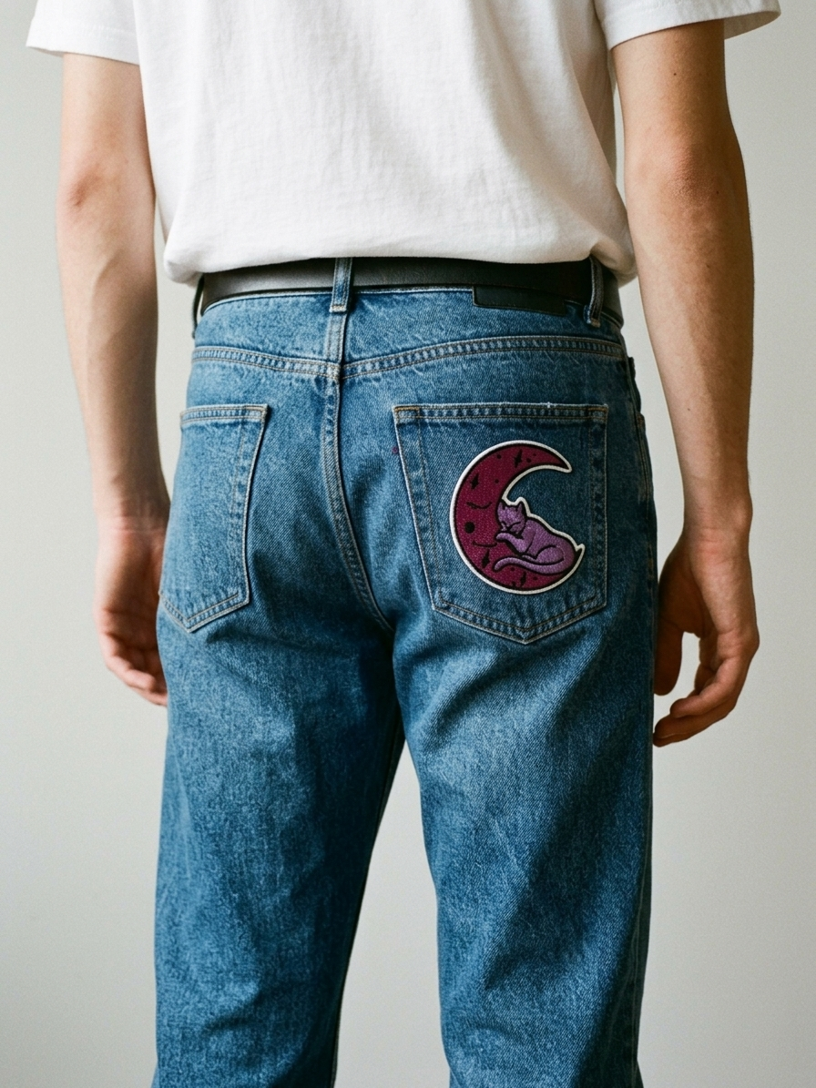 Cute Sleeping Cat Moon Embroidered Patch – Purple Crescent Moon Iron On Patch