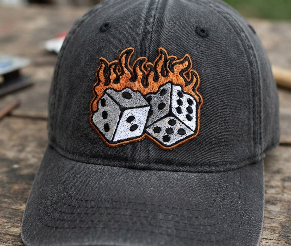 Flaming Dice Embroidered Patch – Lucky Gambling Dice Iron-On Patch, Fire Dice Embroidery Patch for Jackets, Hats, Bags & Clothing