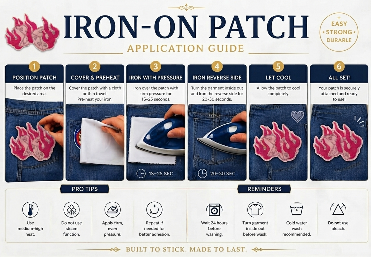 Pink Flaming Heart Embroidered Patch – Cute Flame Heart Iron-On Patch for Jackets, Hats & Bags