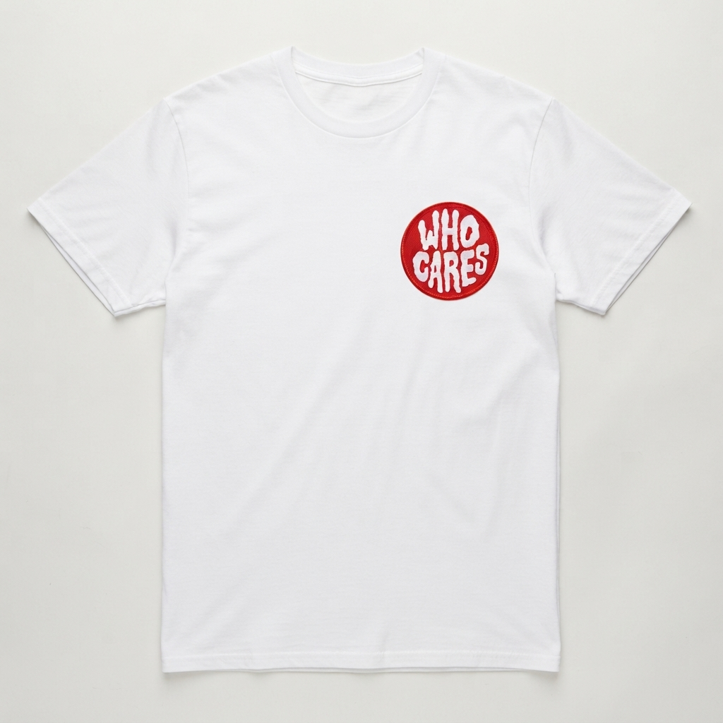 Who Cares Embroidered Patch – Funny Red & White Statement Patch, Round Embroidery Patch for Jackets, Hats, Backpacks & Clothing