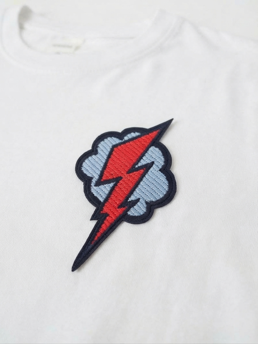 Lightning Bolt Embroidered Patch – Red & Blue Electric Bolt Iron-On Patch for Jackets, Hats & Backpacks