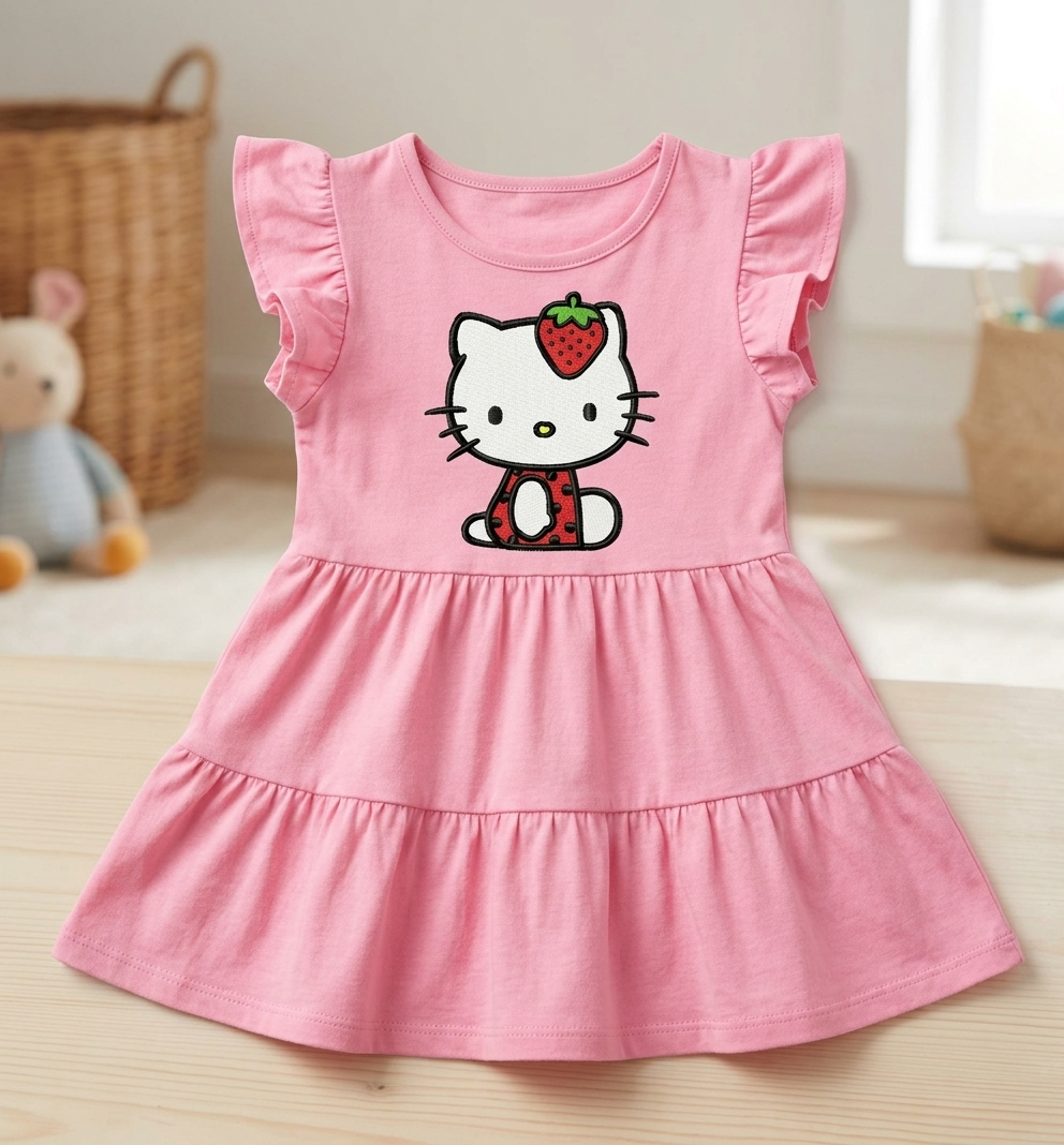 Hello Kitty Strawberry Embroidered Patch, Cute Cartoon Cat Iron-On Patch, Kawaii Red Strawberry Applique for Clothing, Bags & Accessories