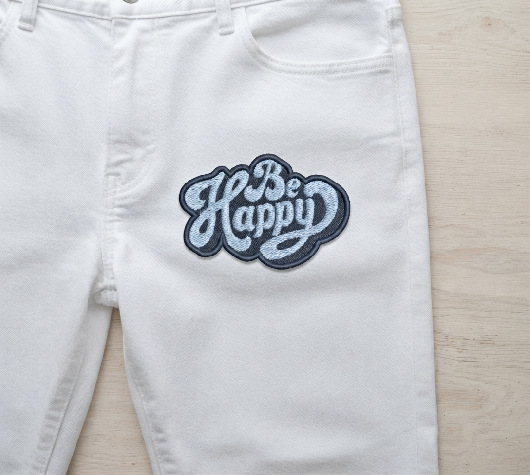 Be Happy Embroidered Patch, Cute Positive Quote Iron On Patch, Motivational Clothing Patch, DIY Jacket Backpack Hat Embroidery