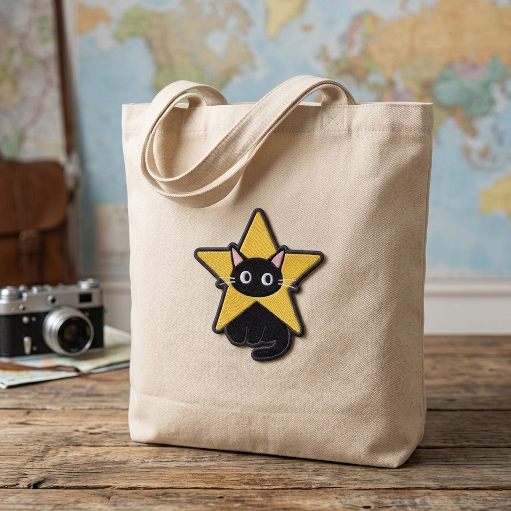 Cute Cat Star Embroidered Patch – Kawaii Black Cat Iron-On Patch for Hats, Jackets, Bags & Clothing