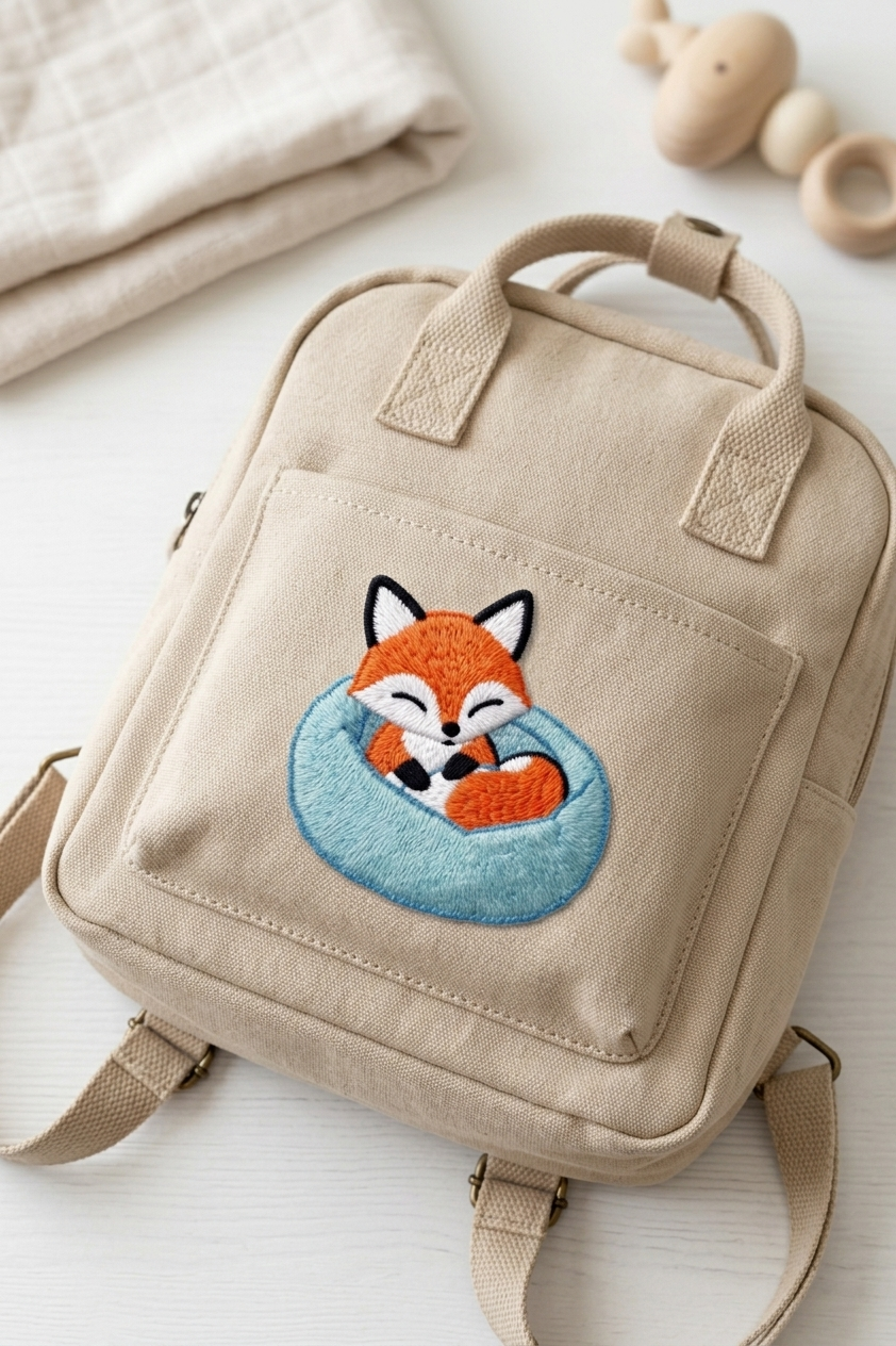 Cute Sleeping Fox Embroidered Patch, Kawaii Woodland Animal Iron-On Applique, Blue Nest Fox Patch for Clothing, Bags & DIY Crafts