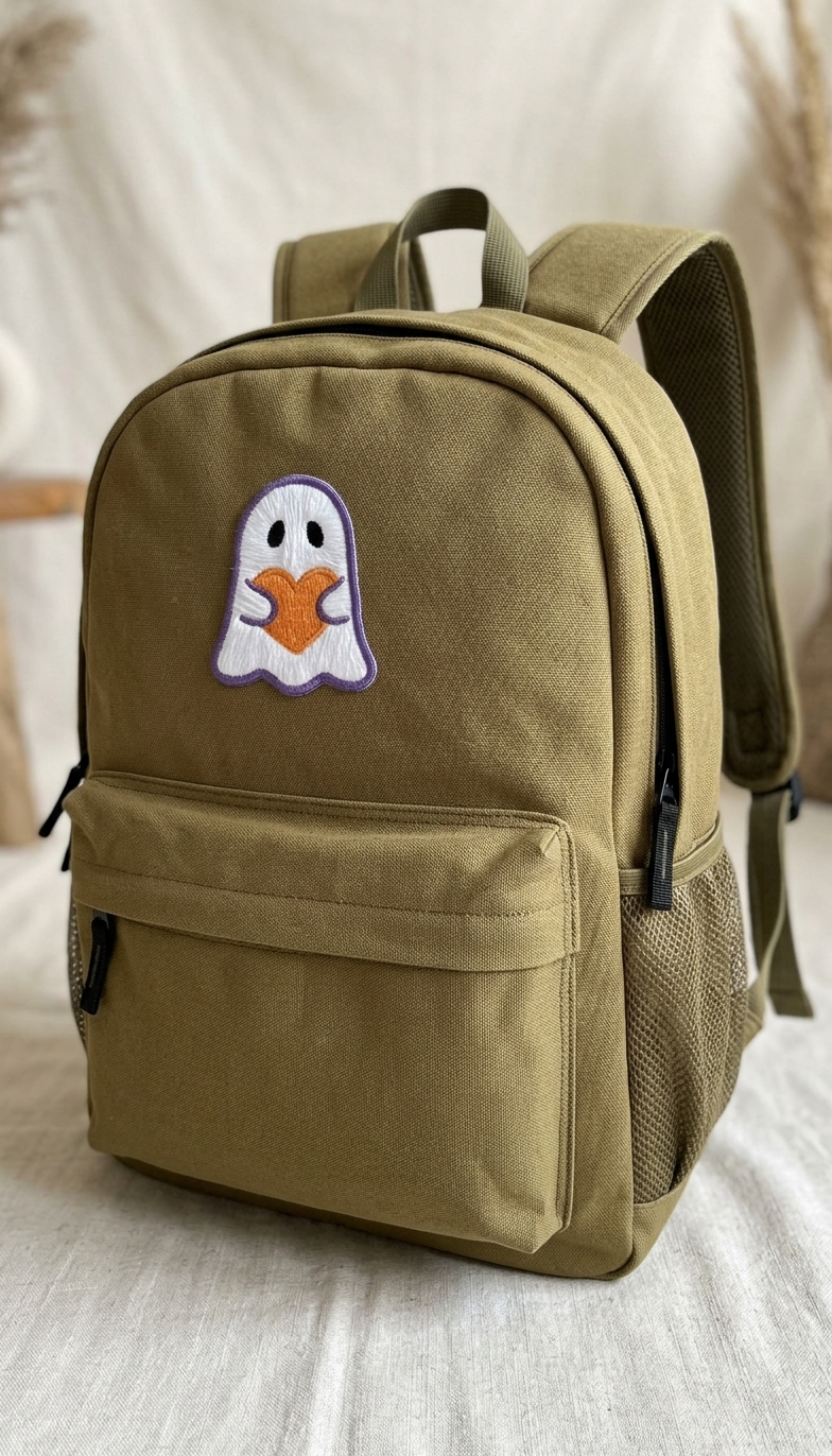Cute Ghost Holding Orange Heart Embroidered Patch – Halloween Iron-On