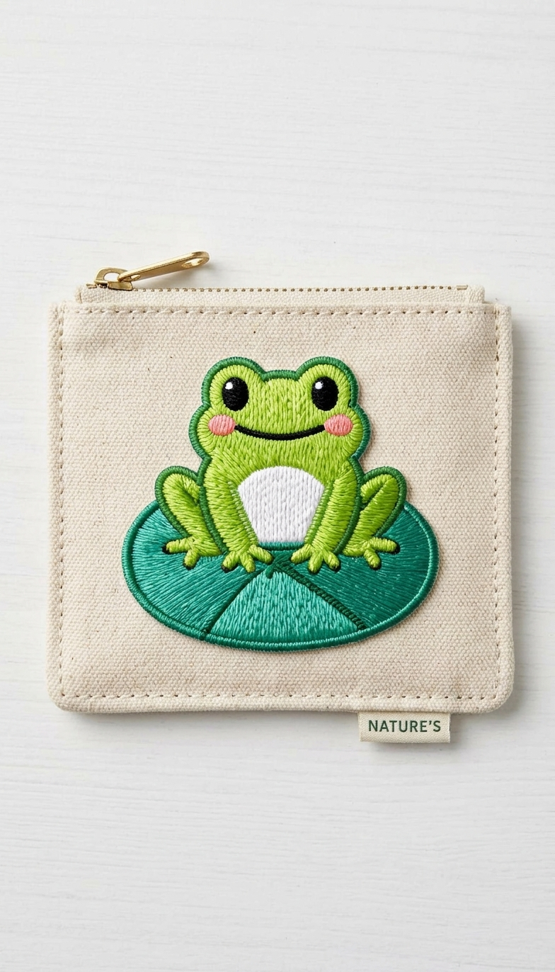 Cute Frog Embroidered Iron-On Patch, Green Frog on Lily Pad Applique for Clothing, Bags, Hats & DIY Crafts