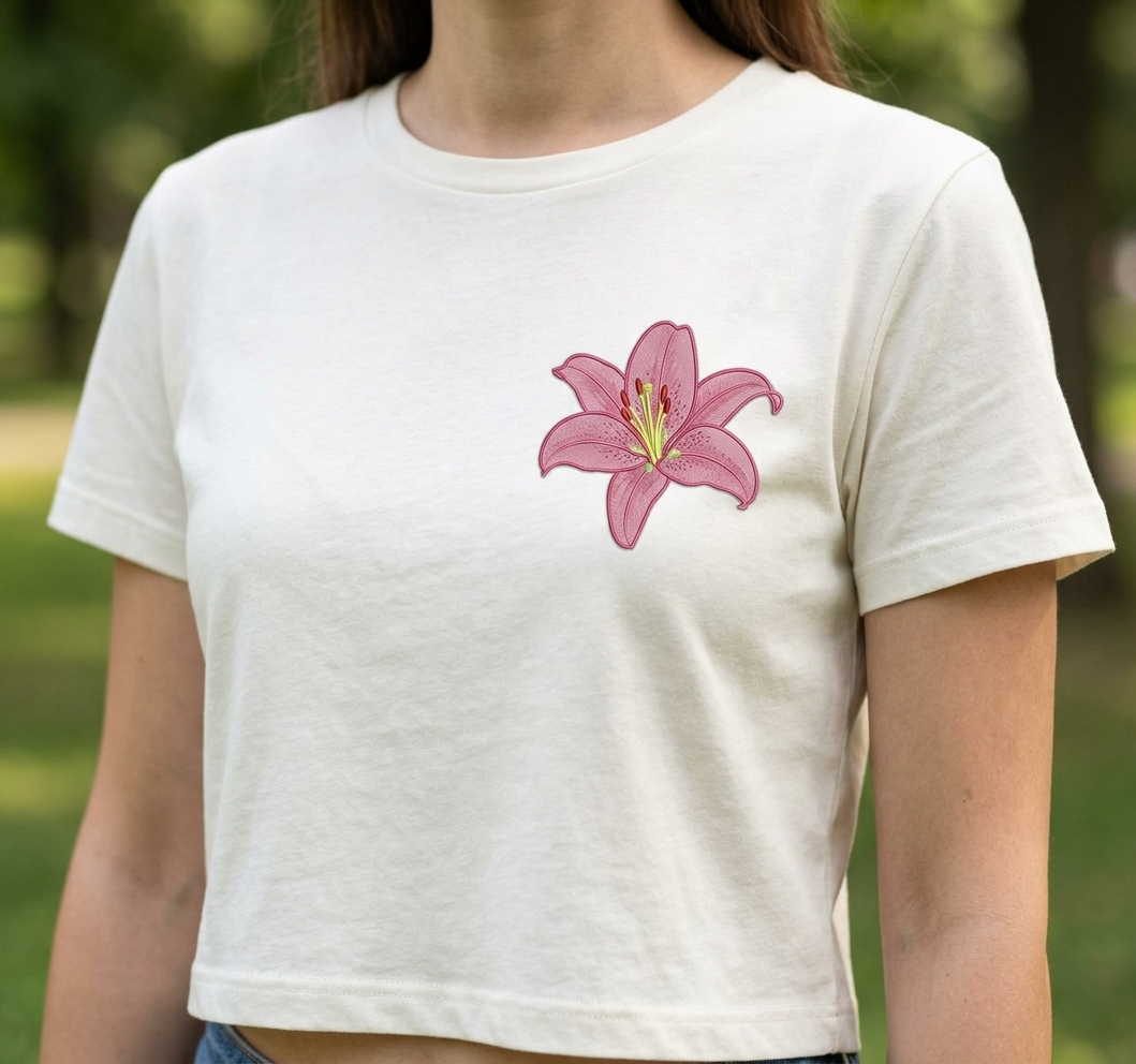 Pink Lily Embroidered Patch, Floral Flower Iron On Applique, Pink Blossom Embroidery Patch for Jackets, Hats, Bags & Clothing