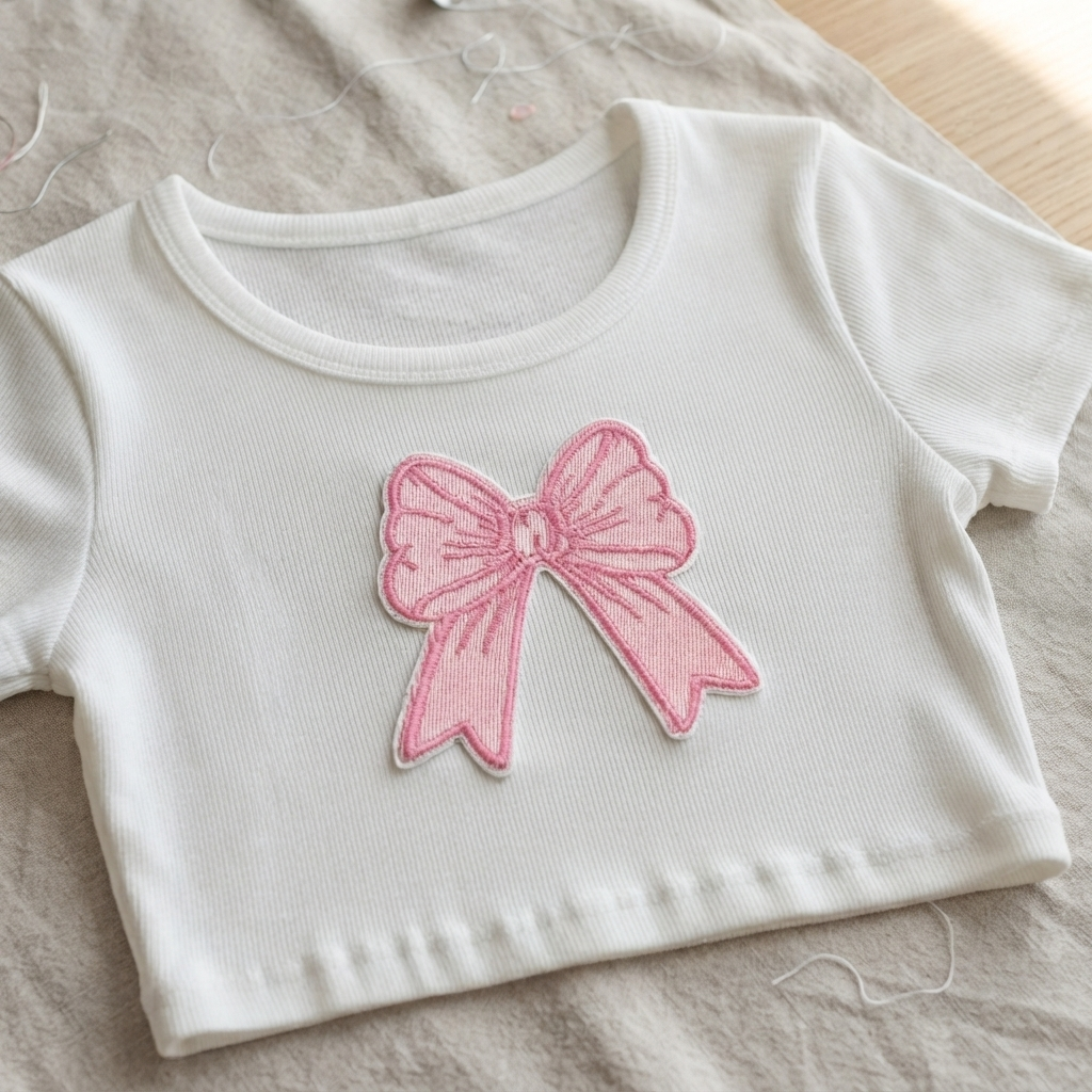 Pink Bow Embroidery Patch, Cute Ribbon Bow Iron On Patch, Kawaii Sewing Applique for Clothing, Bags & Accessories