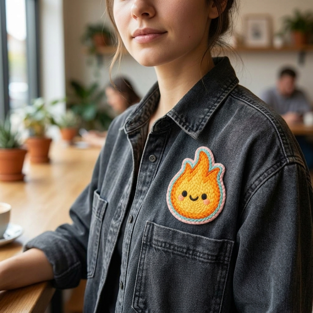 Cute Fire Flame Embroidered Patch - Kawaii Flame Iron On / Sew On Patch