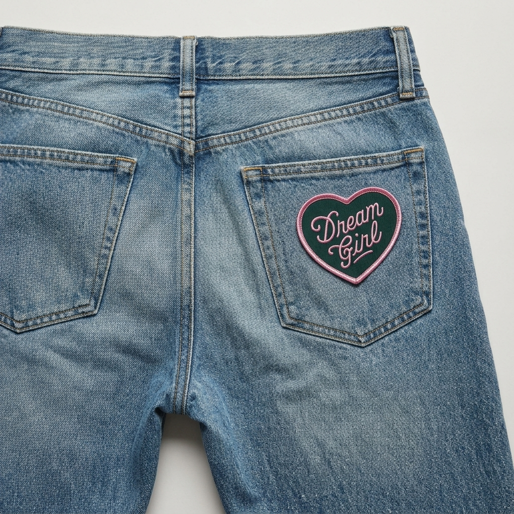 Dream Girl Embroidered Patch – Heart Shaped Pink & Black Iron On Patch for Clothing, Jackets, Bags & DIY Crafts
