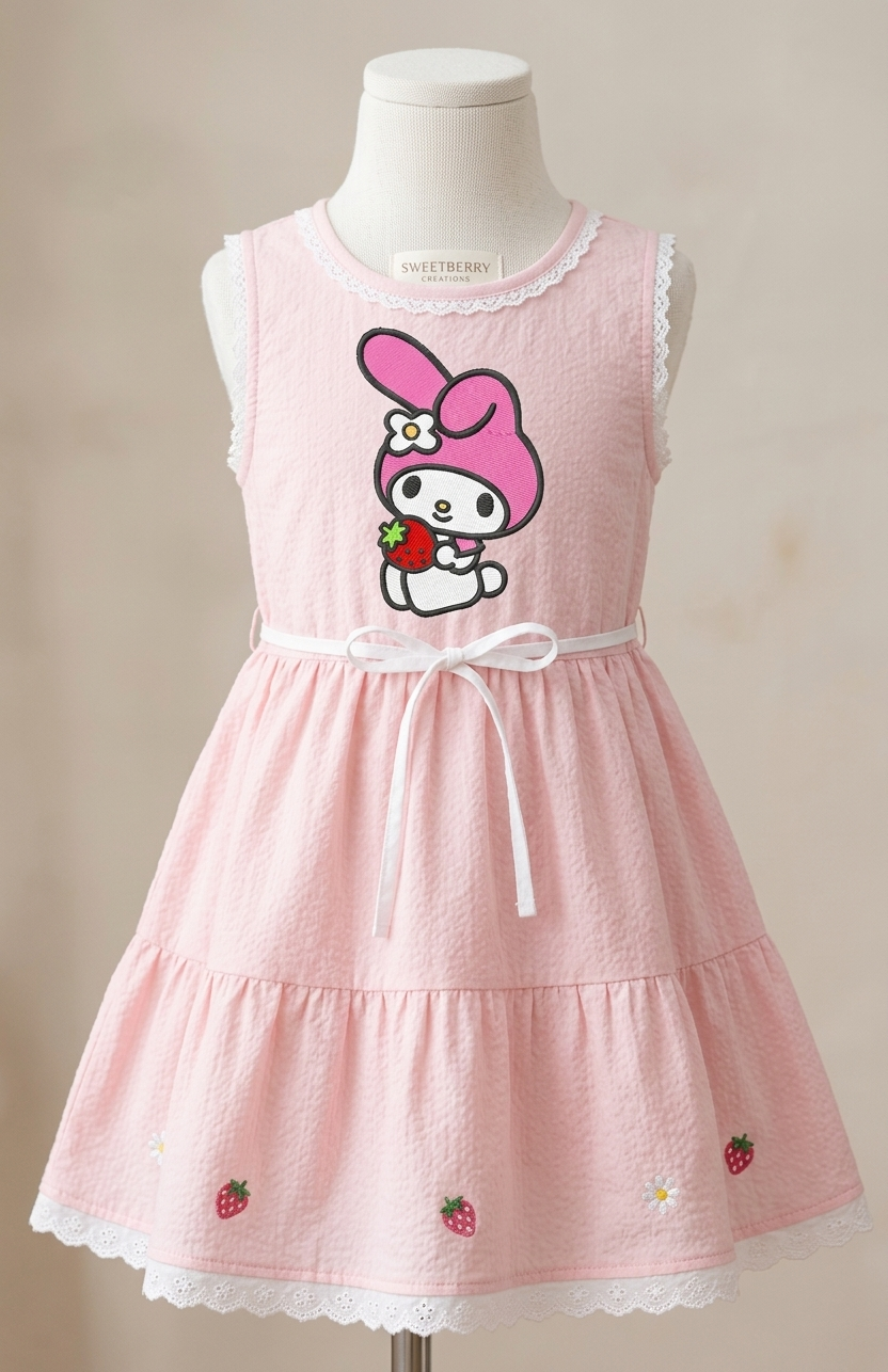 Cute Pink Bunny Embroidered Patch with Strawberry – Kawaii Rabbit Iron-On Patch, Cute Animal Embroidery Applique