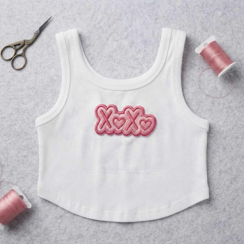 XOXO Embroidered Patch, Pink Love Heart Iron On Patch, Cute Valentine’s Day Sew On Patch