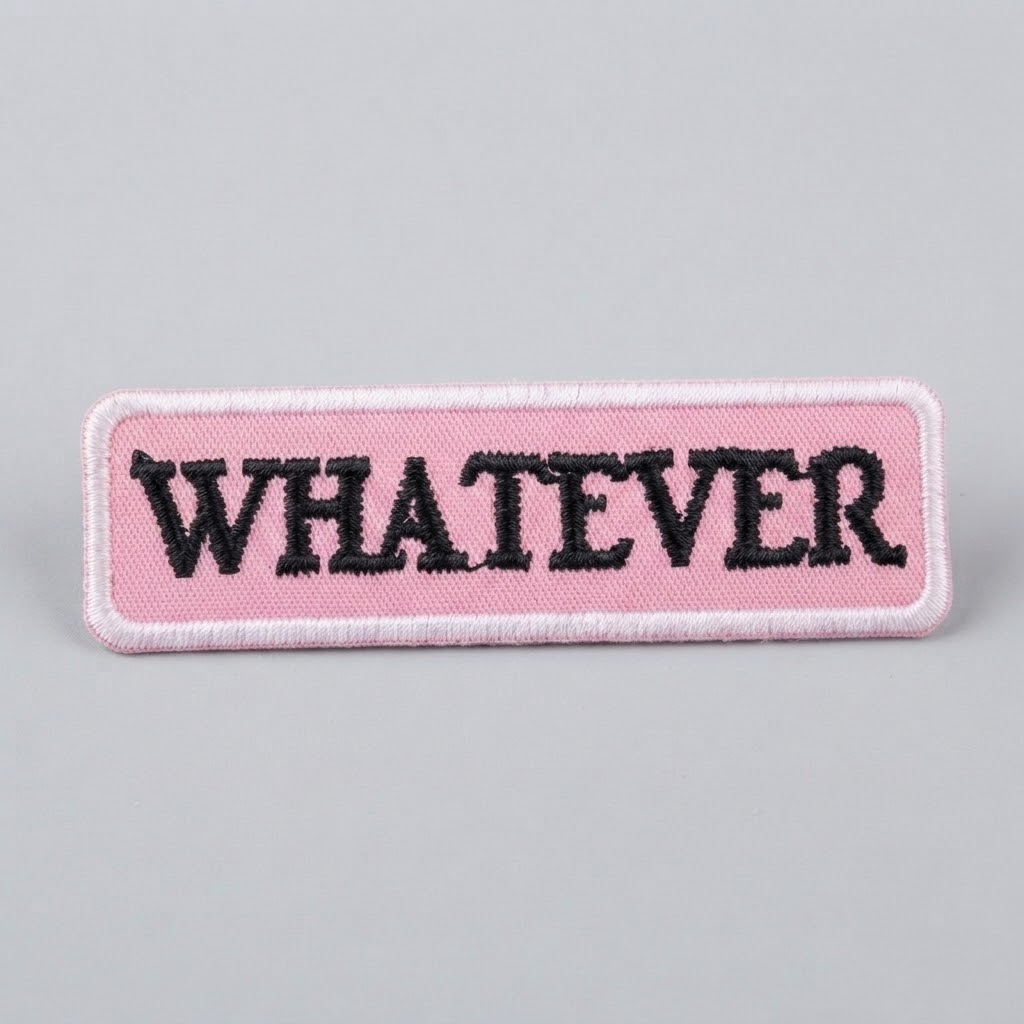 Whatever Embroidered Patch – Pink & Black Iron-On Sew-On Embroidered Patch, Cute Text Patch for Clothing, Jackets, Bags & Accessories