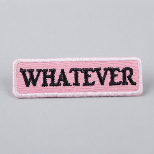 Whatever Embroidered Patch – Pink & Black Iron-On Sew-On Embroidered Patch, Cute Text Patch for Clothing, Jackets, Bags & Accessories