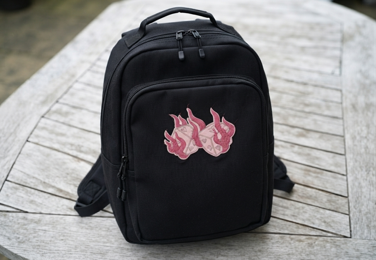 Pink Flaming Heart Embroidered Patch – Cute Flame Heart Iron-On Patch for Jackets, Hats & Bags