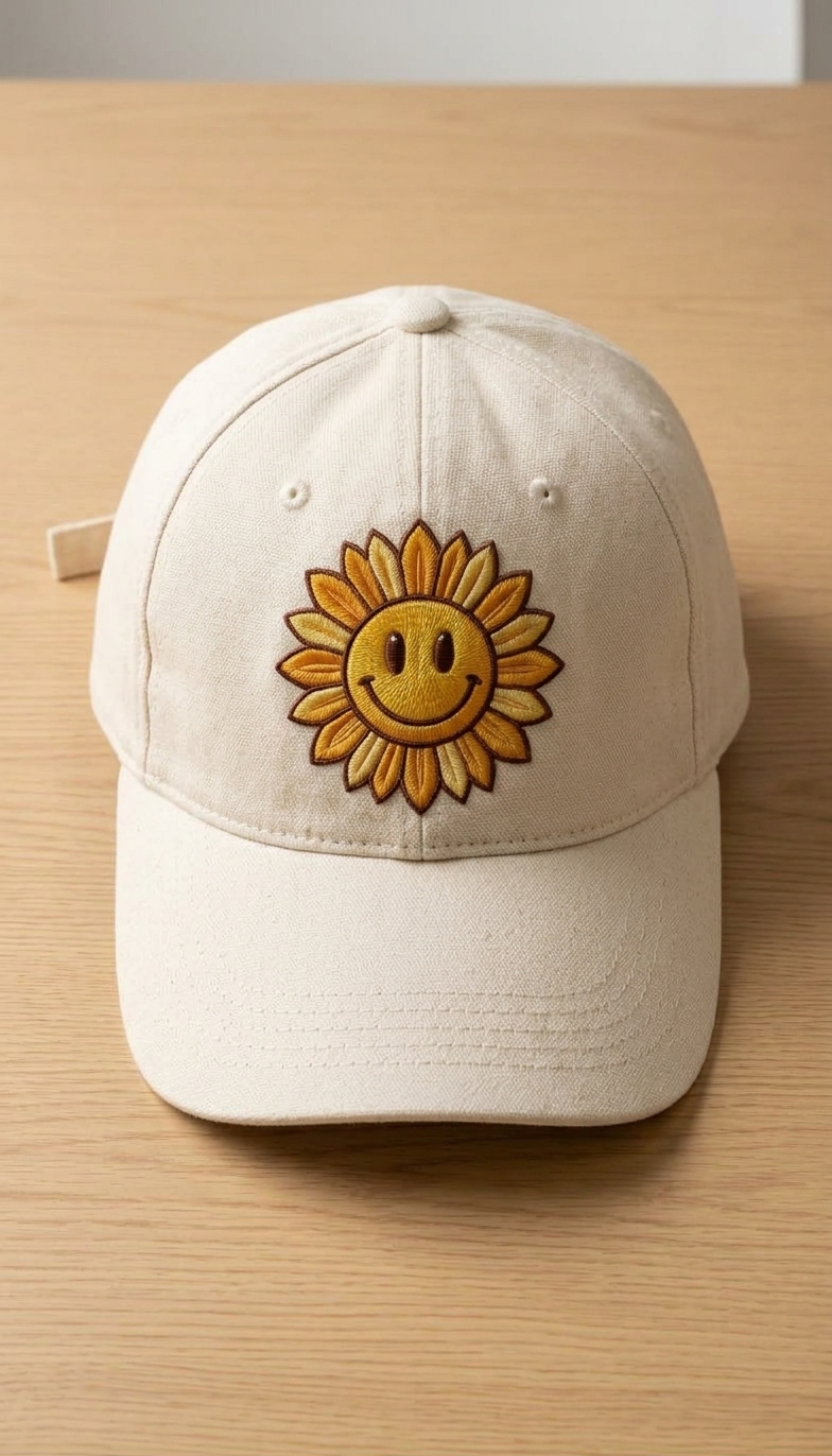 Smiley Sunflower Embroidered Patch – Iron On / Sew On Floral Patch for Jackets & Bags