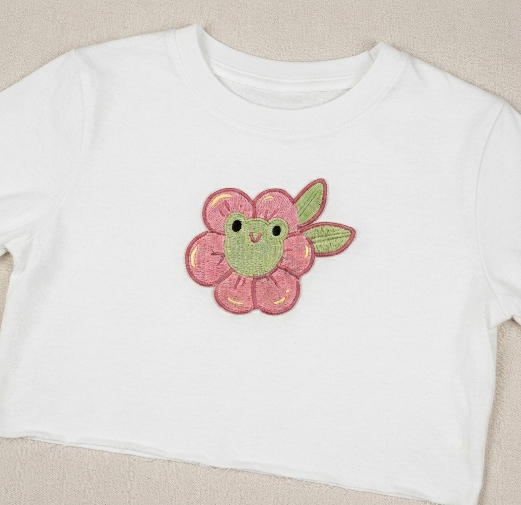 Cute Frog Flower Embroidered Patch – Kawaii Floral Frog Iron On Patch, Cute Nature Embroidery Applique