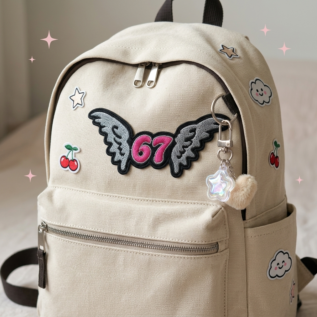 67 Angel Wings Embroidered Patch, Pink & Black Number 67 Iron On Patch, Gothic Wing Applique, Clothing & Jacket Embroidery Patch