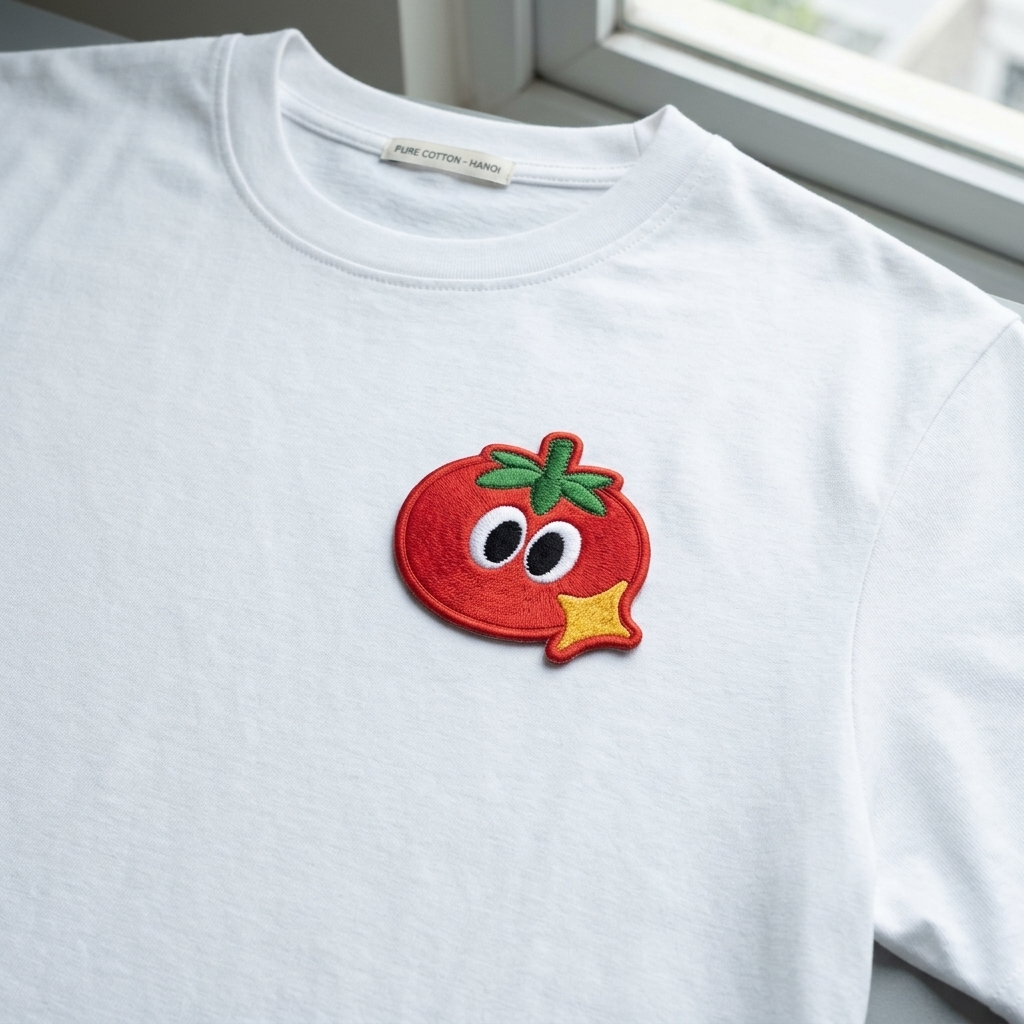 Cute Tomato Embroidered Patch with Sparkle, Kawaii Fruit Iron-On Patch, Funny Food Embroidery Applique for Clothes, Bags & Jackets