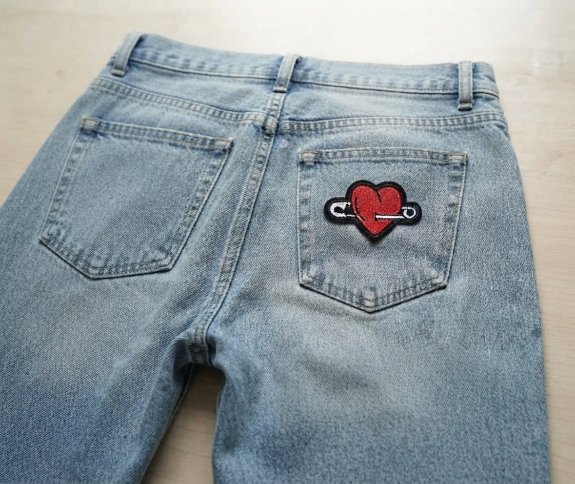 Heart Safety Pin Embroidered Patch – Red Love Heart Iron-On Patch