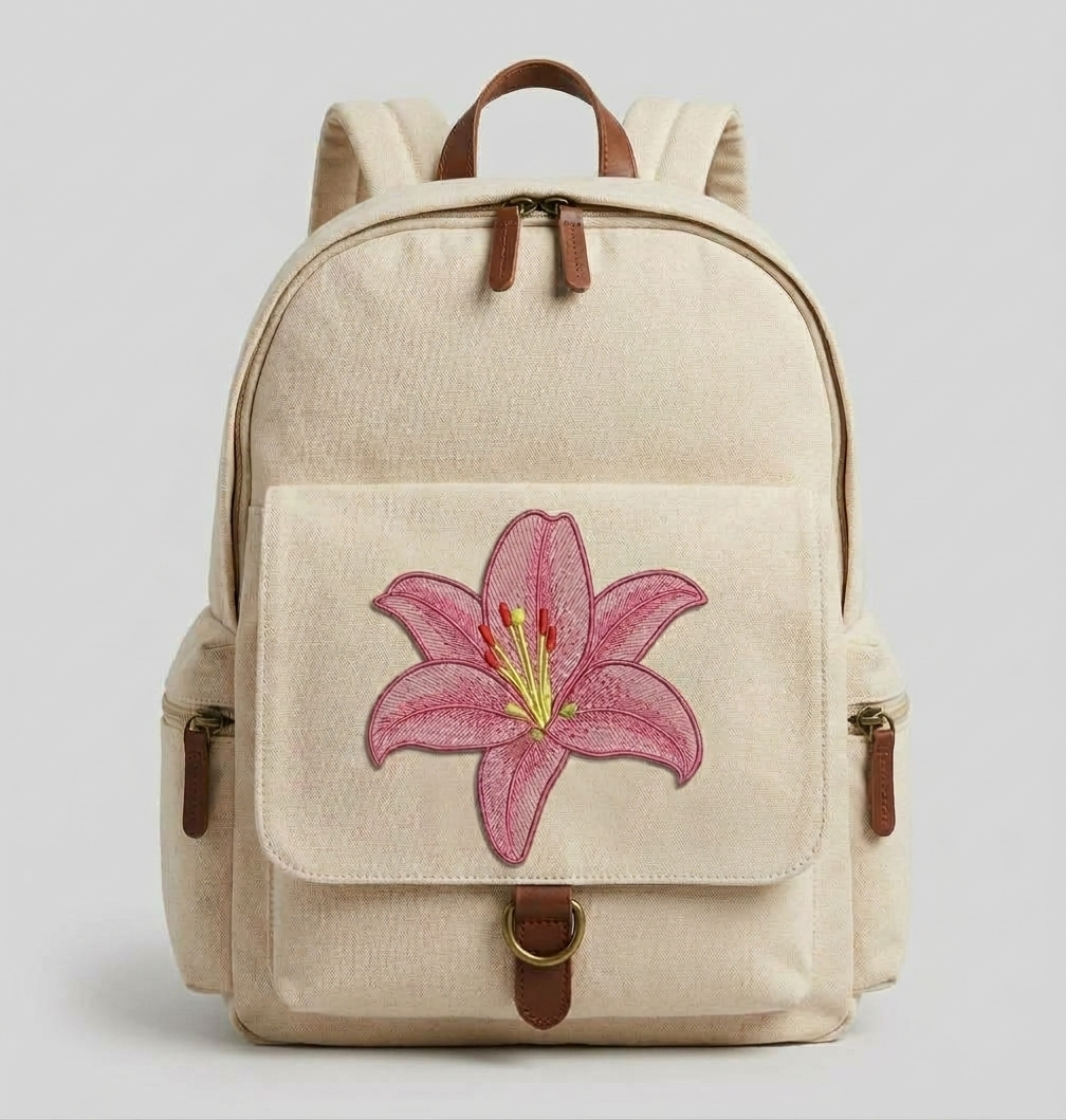 Pink Lily Embroidered Patch, Floral Flower Iron On Applique, Pink Blossom Embroidery Patch for Jackets, Hats, Bags & Clothing