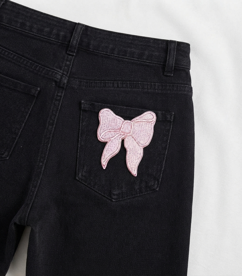 Pink Bow Embroidered Patch – Cute Ribbon Applique Patch for Clothing, Bags & Accessories