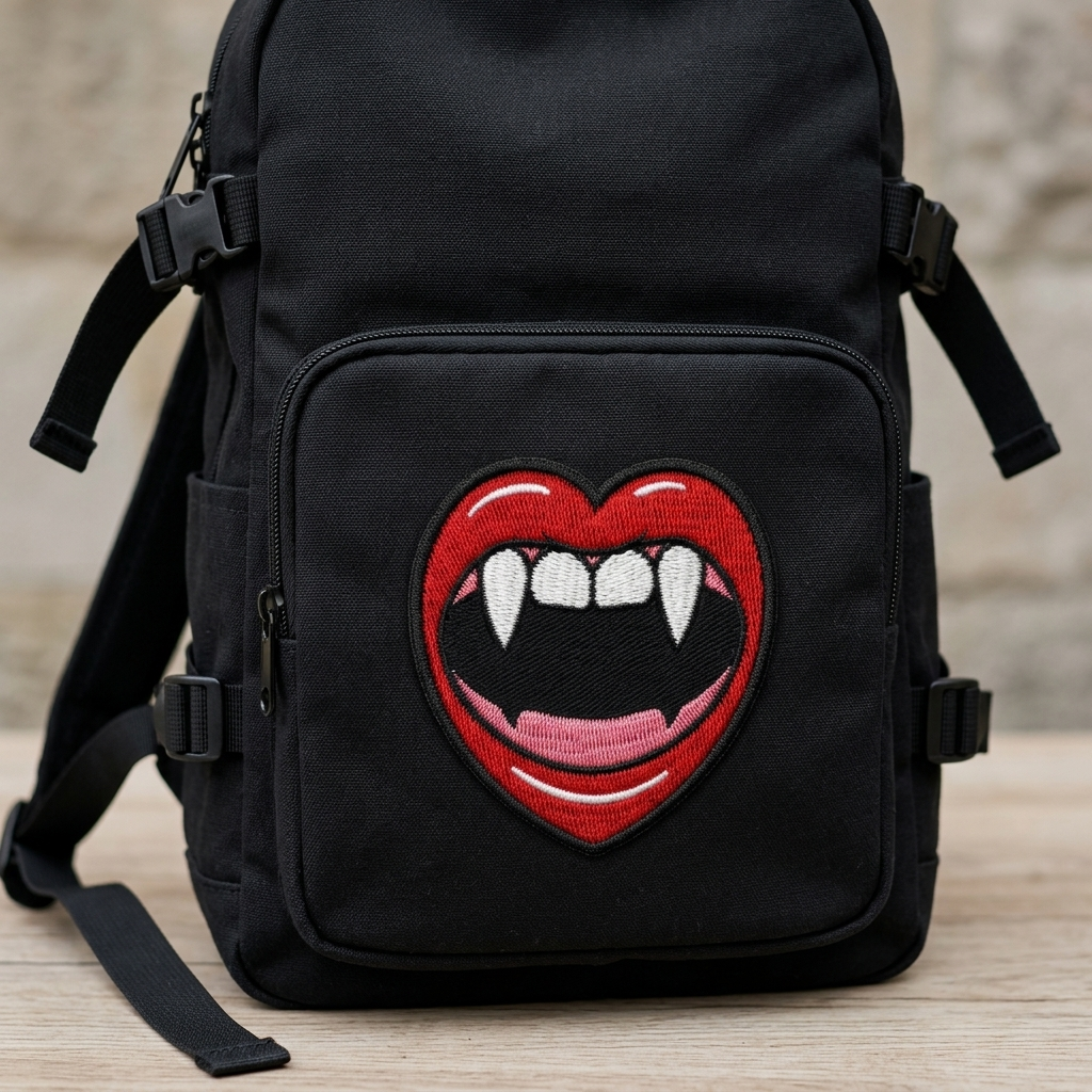Vampire Lips Embroidery Patch, Gothic Fangs Iron-On Patch