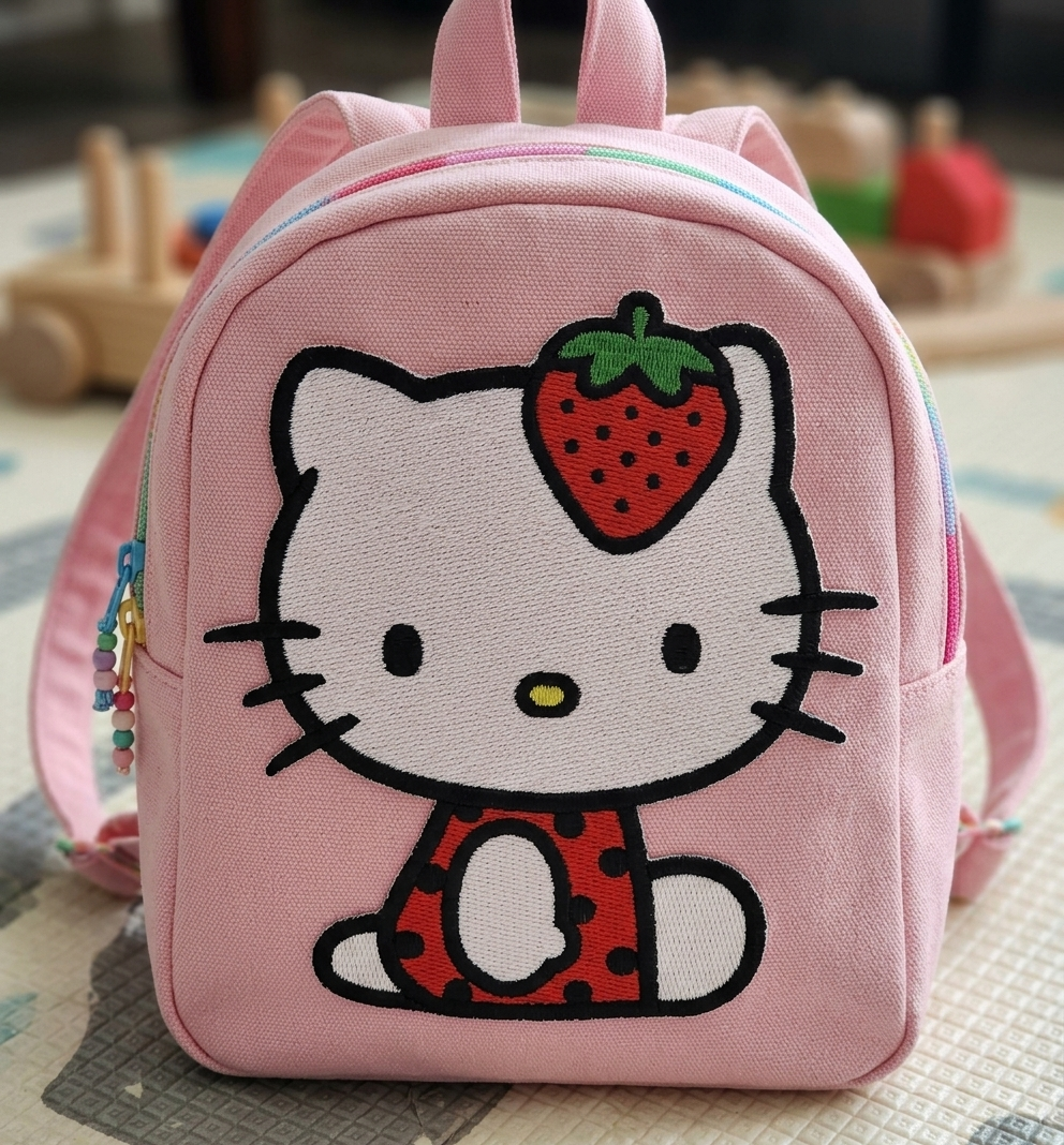 Hello Kitty Strawberry Embroidered Patch, Cute Cartoon Cat Iron-On Patch, Kawaii Red Strawberry Applique for Clothing, Bags & Accessories