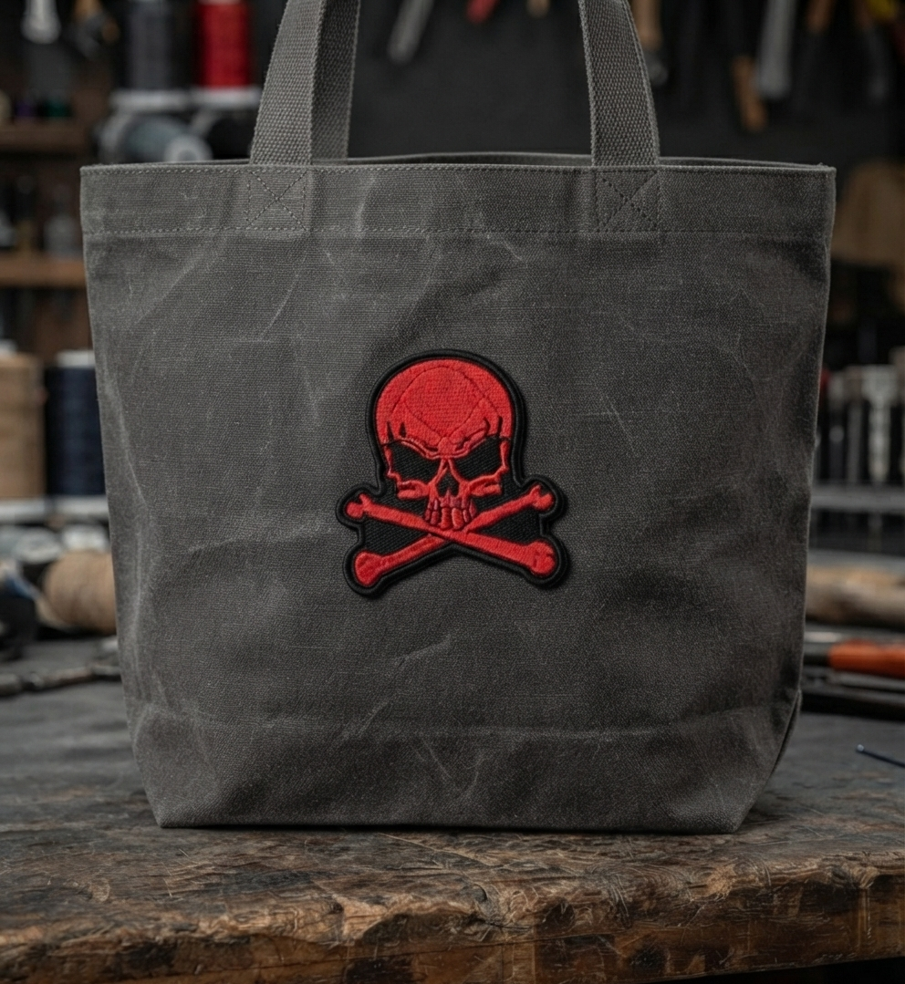 Red Skull & Crossbones Embroidered Patch – Gothic Punk Biker Iron-On Patch