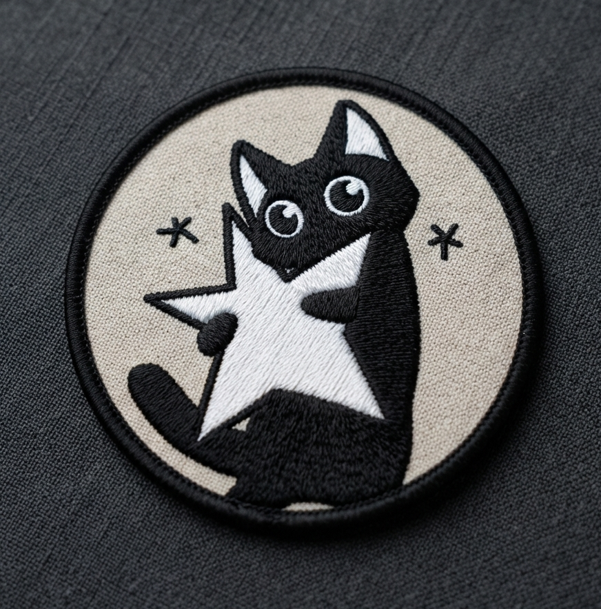 Black Cat Star Embroidered Patch, Cute Gothic Cat Iron On Patch, Kawaii Animal Embroidery Patch