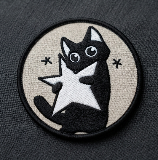 Black Cat Star Embroidered Patch, Cute Gothic Cat Iron On Patch, Kawaii Animal Embroidery Patch