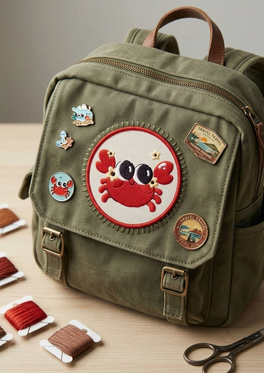 Cute Red Crab Embroidered Patch, Funny Cartoon Sea Animal Iron-On Sew-On Patch for Clothing, Bags & Hats