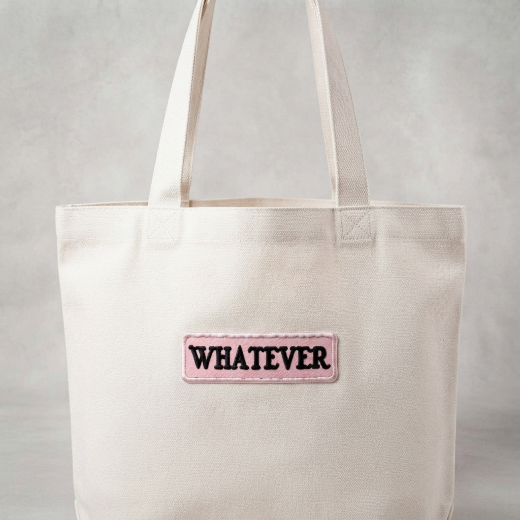 Whatever Embroidered Patch – Pink & Black Iron-On Sew-On Embroidered Patch, Cute Text Patch for Clothing, Jackets, Bags & Accessories