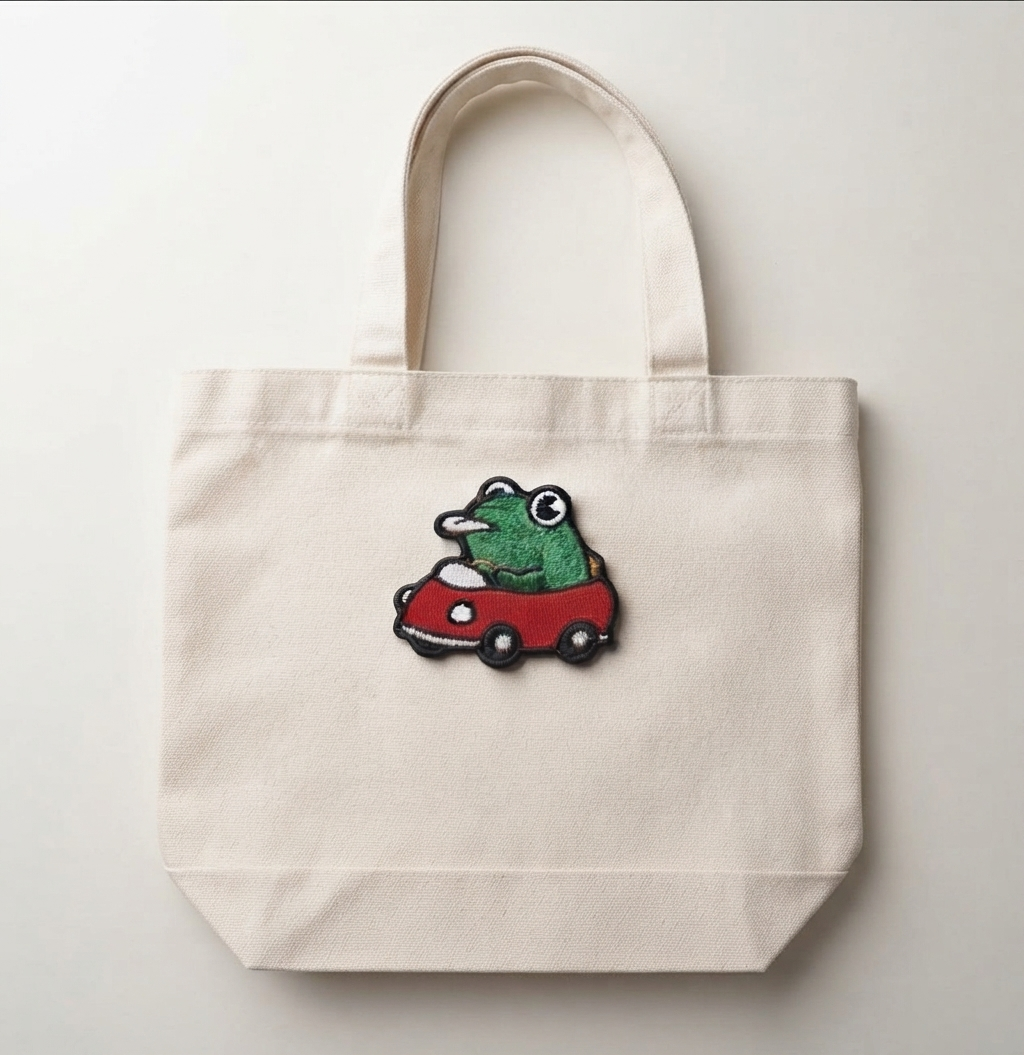 Frog in Red Car Embroidered Patch – Cute Frog Iron On Patch, Kawaii Animal Applique for Jackets, Hats & Bags