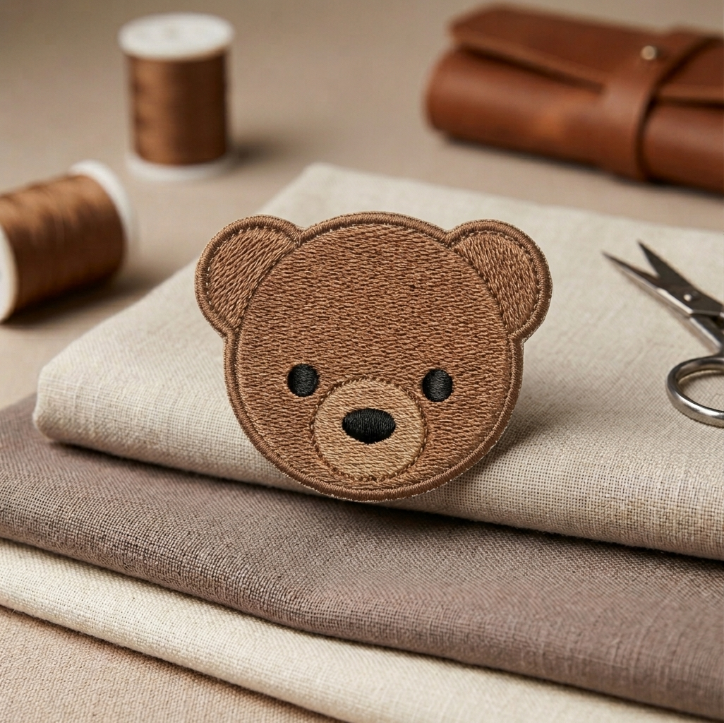 Embroidered Bear Patch – Cute Brown Teddy Bear Canvas Patch for Clothing, Bags & DIY Crafts
