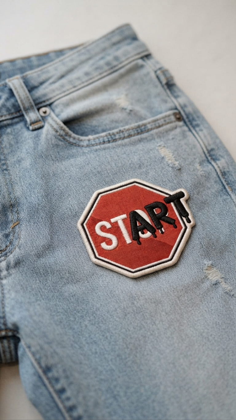 Stop Sign Embroidered Patch – Street Style Warning Sign Iron-On Patch, Dripping Letter Design, Jacket, Hat & Backpack Patch