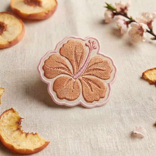 Hibiscus Flower Embroidered Patch, Floral Iron On Patch, Botanical Sew On Patch for Clothing, Bags & Hats