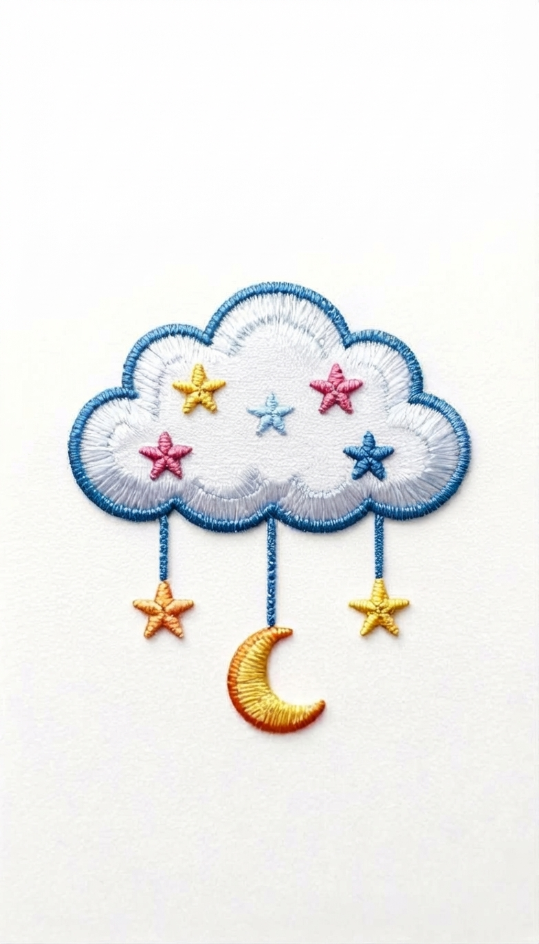 Cute Cloud Moon and Stars Embroidered Patch, Celestial Nursery Iron-On Applique